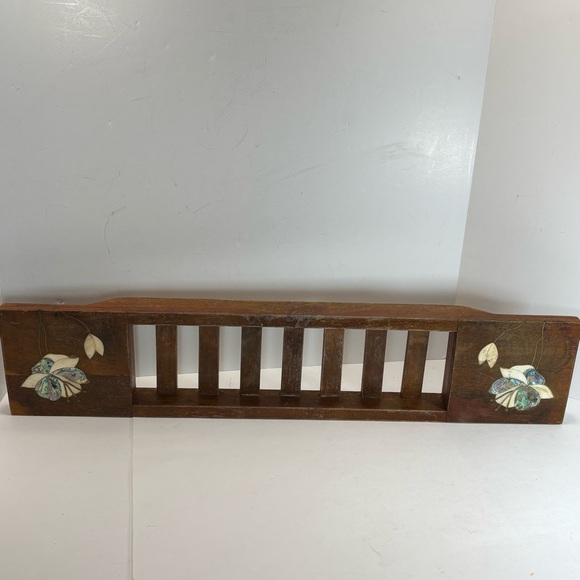 Anthropologie Wood Bath Caddy- Marble Stone Inlay- Made In India- 27” Floral - Picture 2 of 10